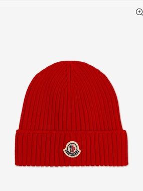 Moncler Red Ribbed Cuffed Beanie